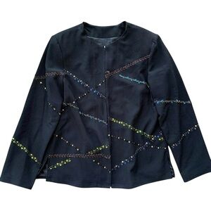 Vtg Susan Graver Style Sequined Beaded Formal Jacket Black Multicolor Size M